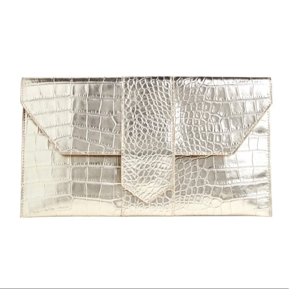 NWT JJ Winters Nikki Metallic Clutch in Platinum